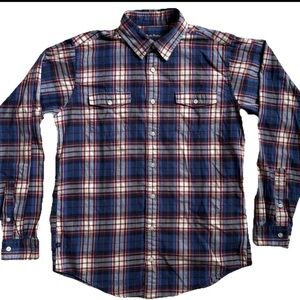Brooks Brothers fleece boys size LG button down Navy/Burgundy plaid Shirt NWOT